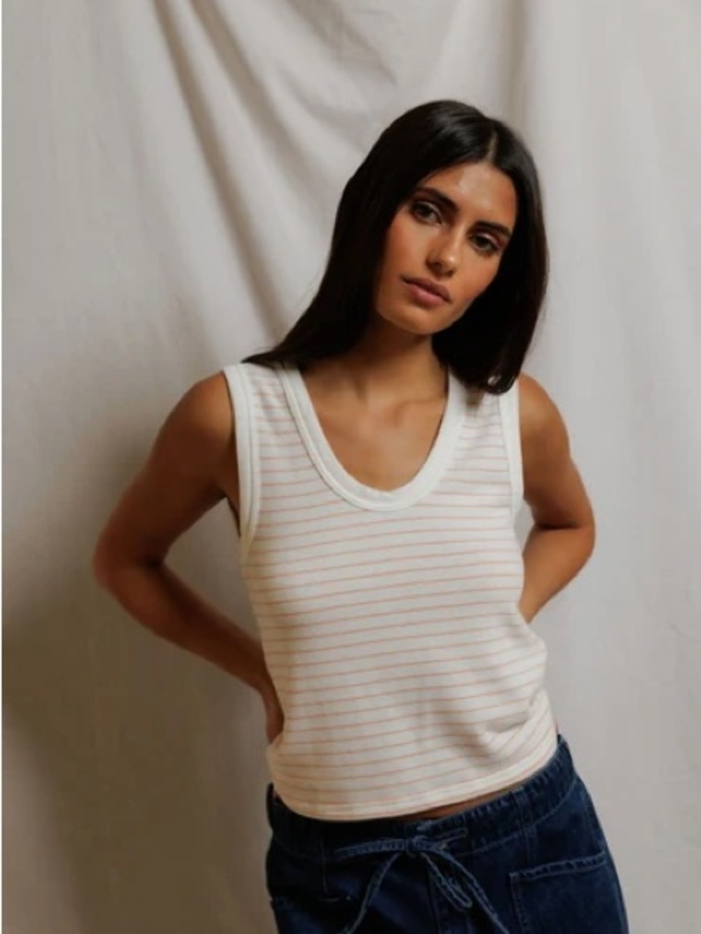 Perfectwhitetee kendra brushed sweater u-neck tank- Clementine Stripe